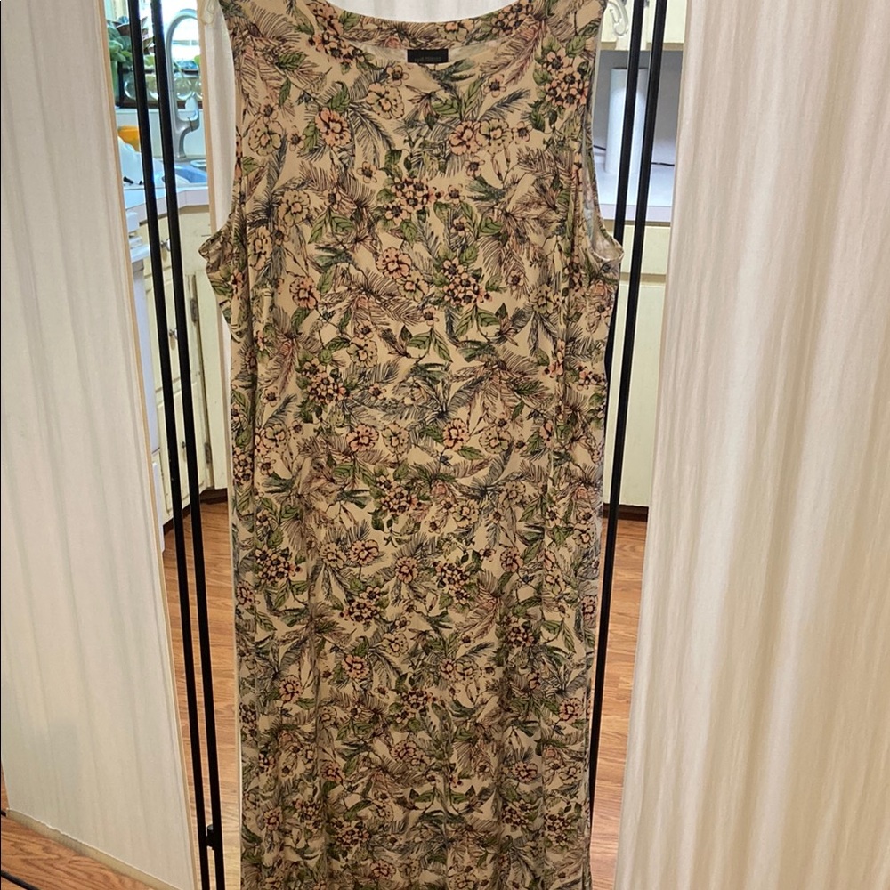 J. Jill Beige Maxi Dress with Green and Pink Botanical Print